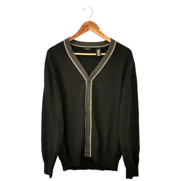 VanHeusen Large Black Grey Cardigan 100% Cotton Preppy Academia - Picture 8 of 10